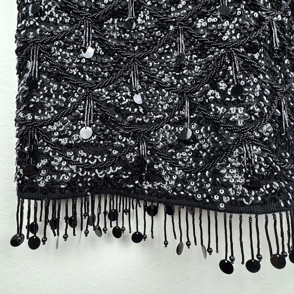 Vintage Heavy Beaded Fringe Tank Women M Black Sequin 50s 60s Old Hollywood Glam - Picture 8 of 16